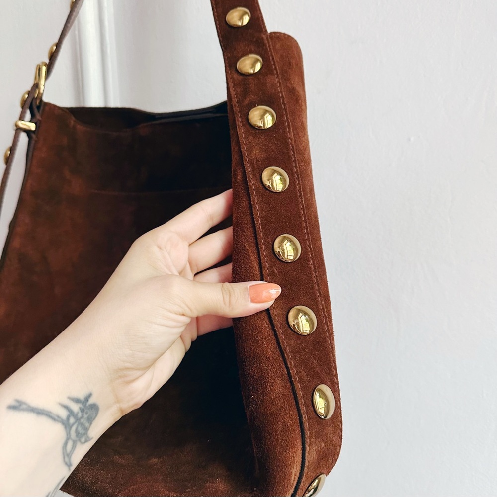 NWT Madewell essential suede bucket tote bag soft mahogany brown suede leather - Picture 14 of 16